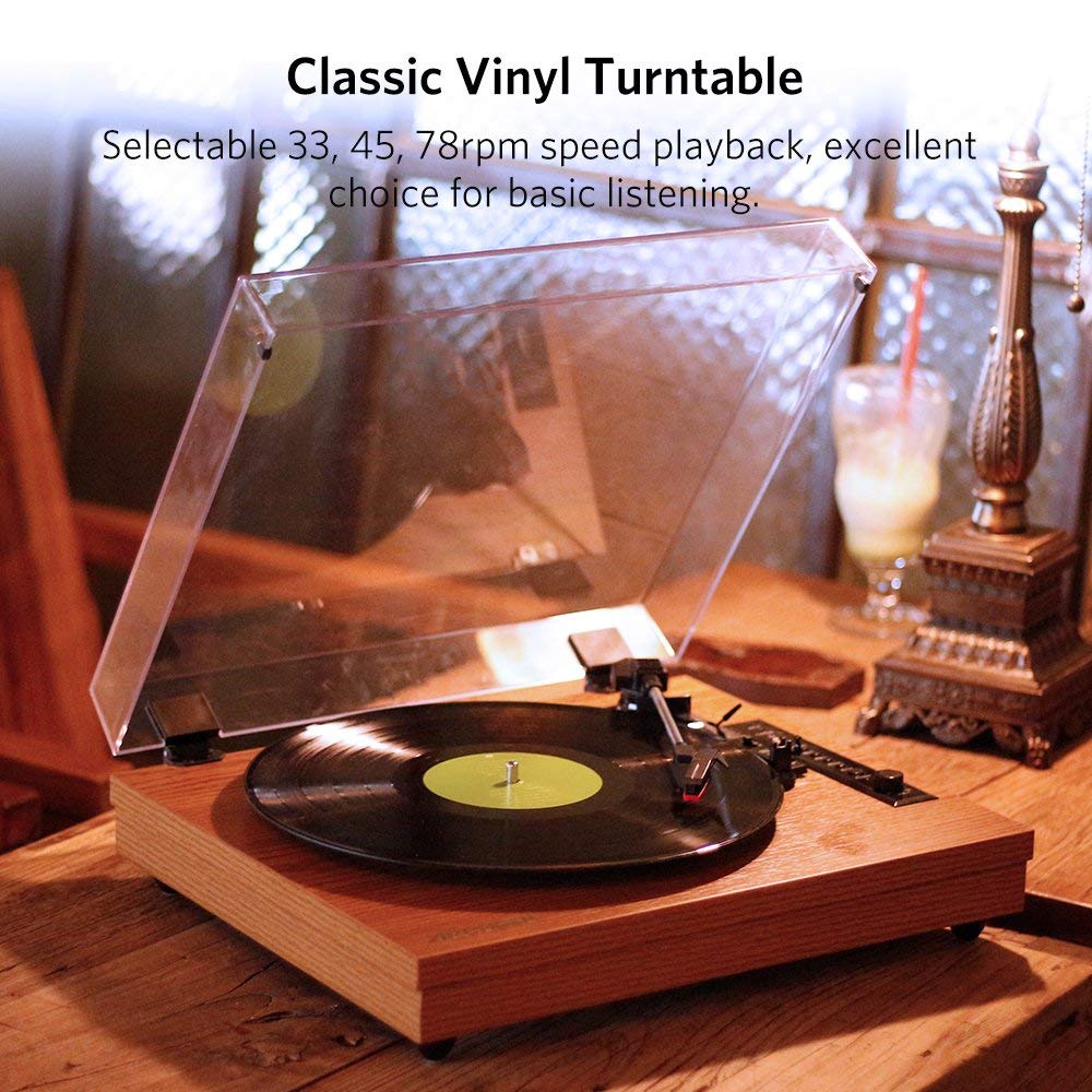 Record Player Turntable with Speakers 3-Speed Belt-Driven Vinyl LP Vintage Design for Home Music 